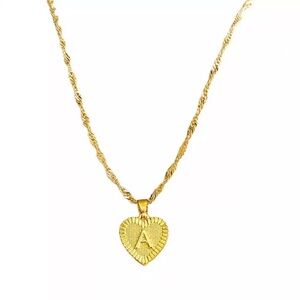 Gold Heart Initial Letter Necklace Charm Minimal A